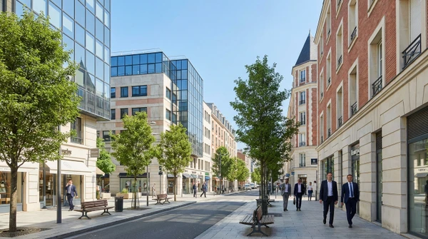 Vue urbaine ou landmark caractéristique de Fontenay-sous-Bois montrant des bâtiments professionnels, commerciaux ou une rue de la ville avec architecture locale, permettant de reconnaître clairement cette commune du Val-de-Marne. La photo doit être de jour, claire et professionnelle, mettant l'accent sur l'environnement urbain et le contexte géographique de Fontenay-sous-Bois.